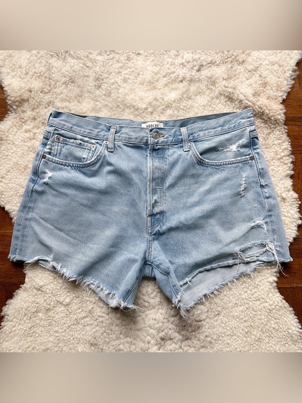 Agolde Parker Long Shorts distressed 100% cotton size 32 cutoff’s